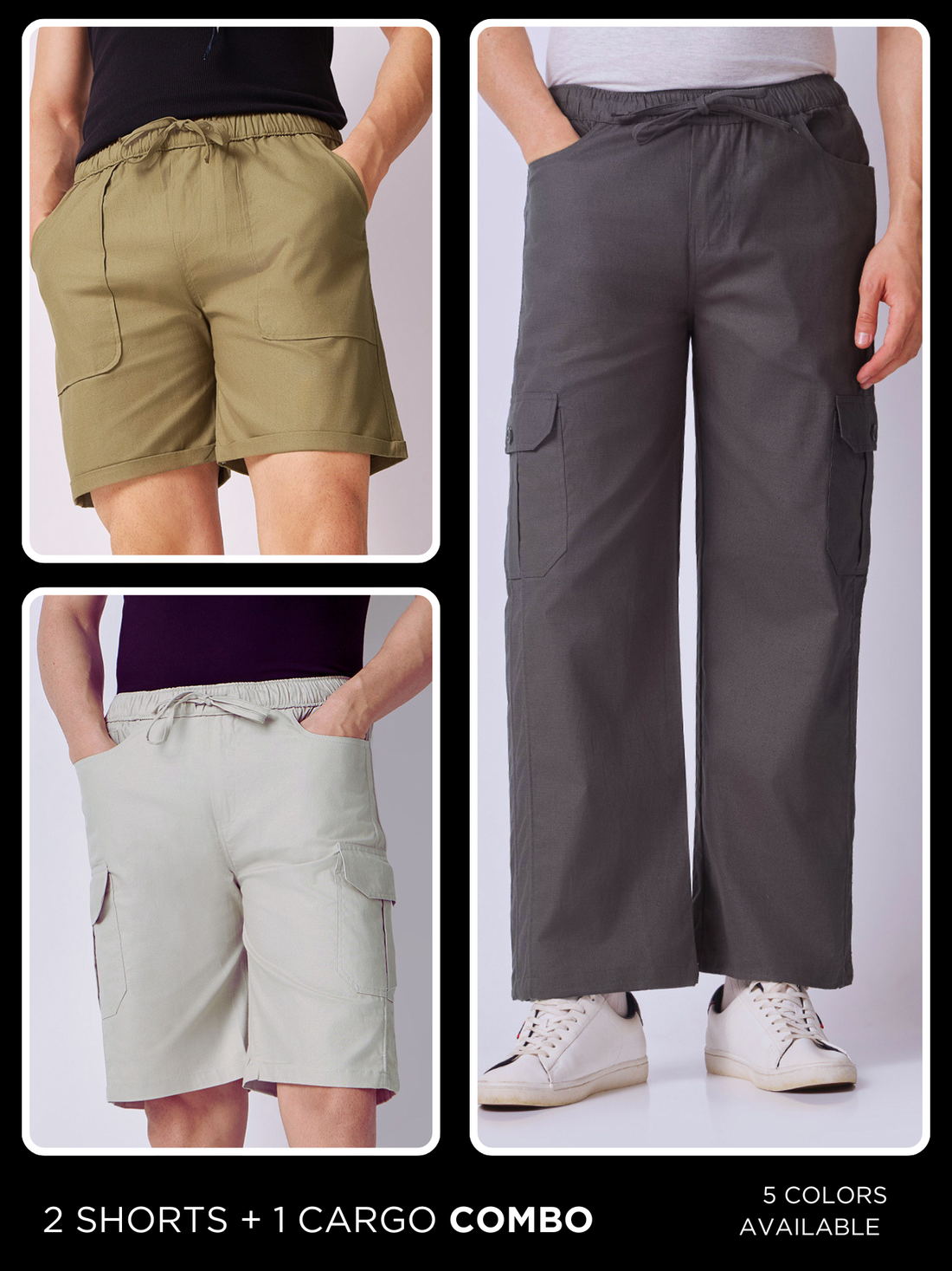 Vikram Grey combo pack of shorts and cargo trousers