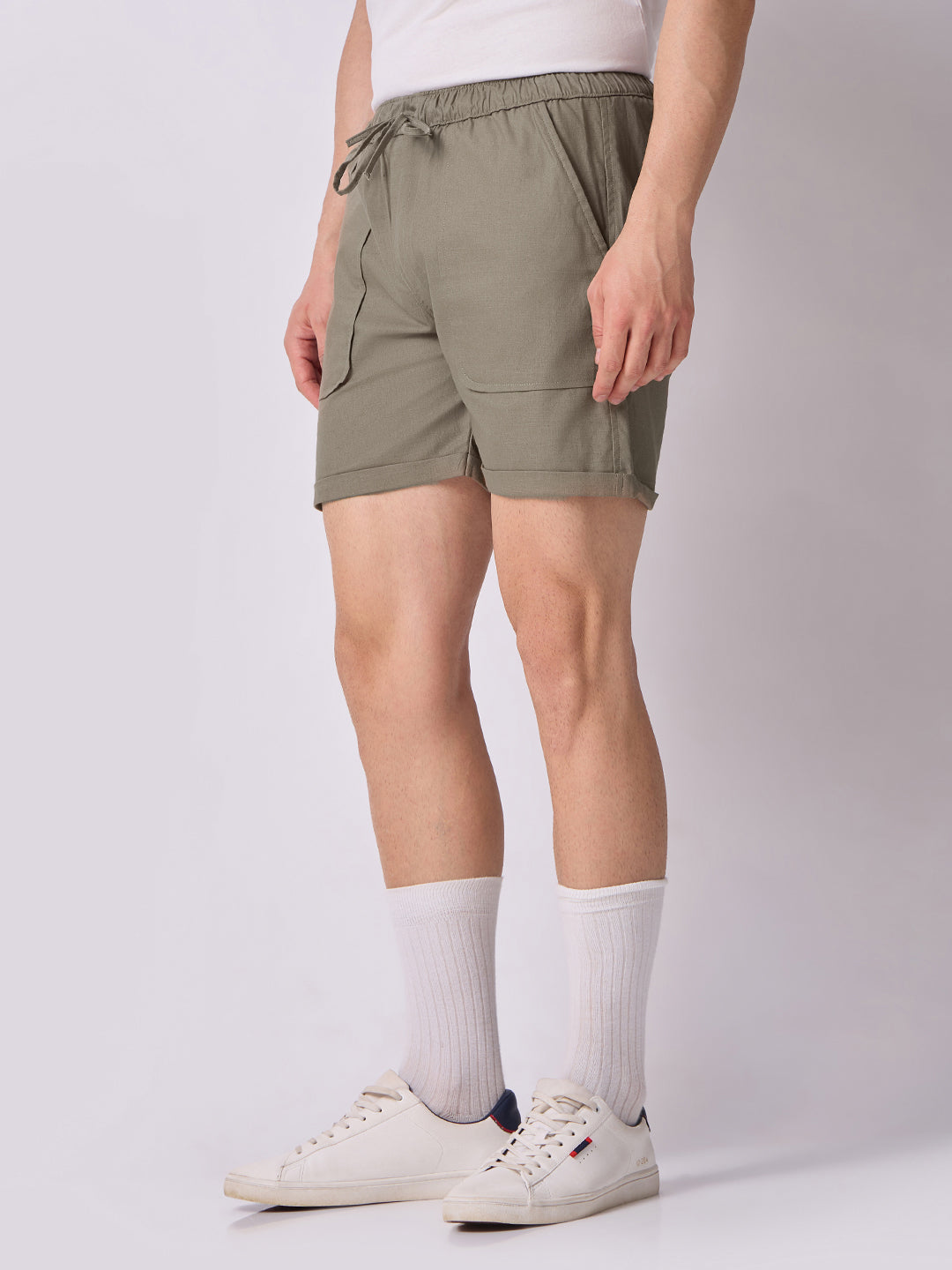 Down-Fold Cuff Shorts Olive Green 3