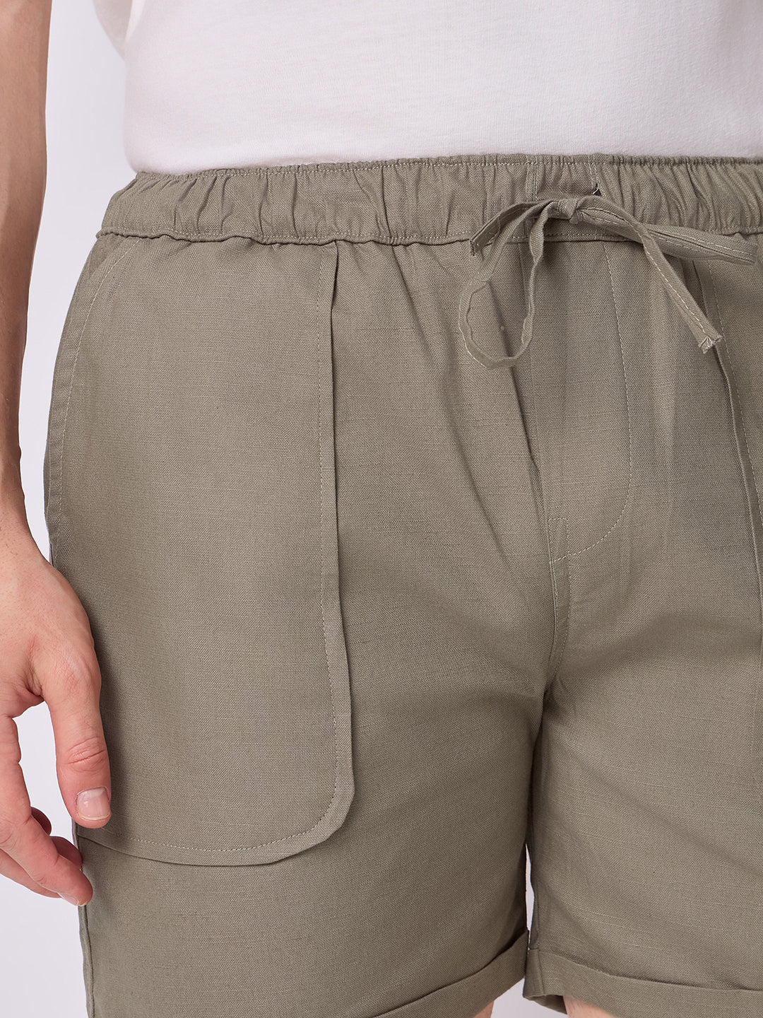 Down-Fold Cuff Shorts Olive Green 5