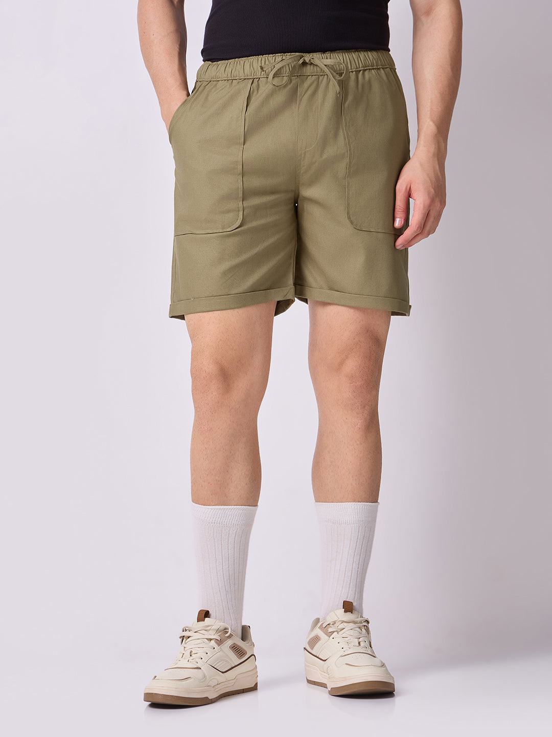 Down-Fold Cuff Shorts Khaki Green 2