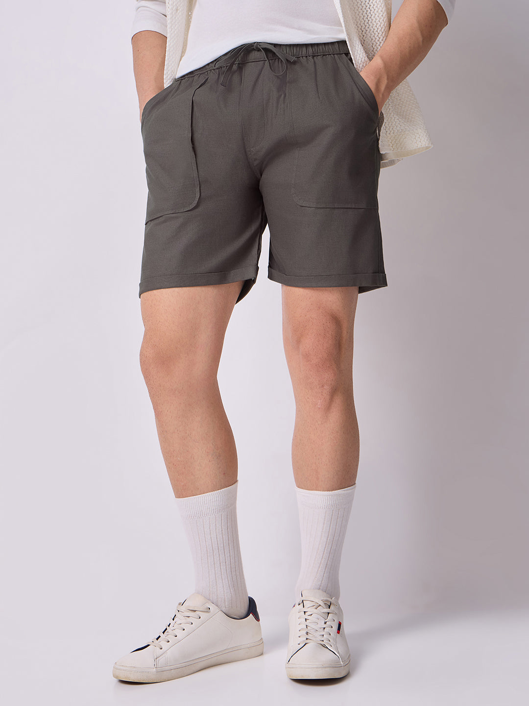 Down-Fold Cuff Shorts Charcoal Grey 1