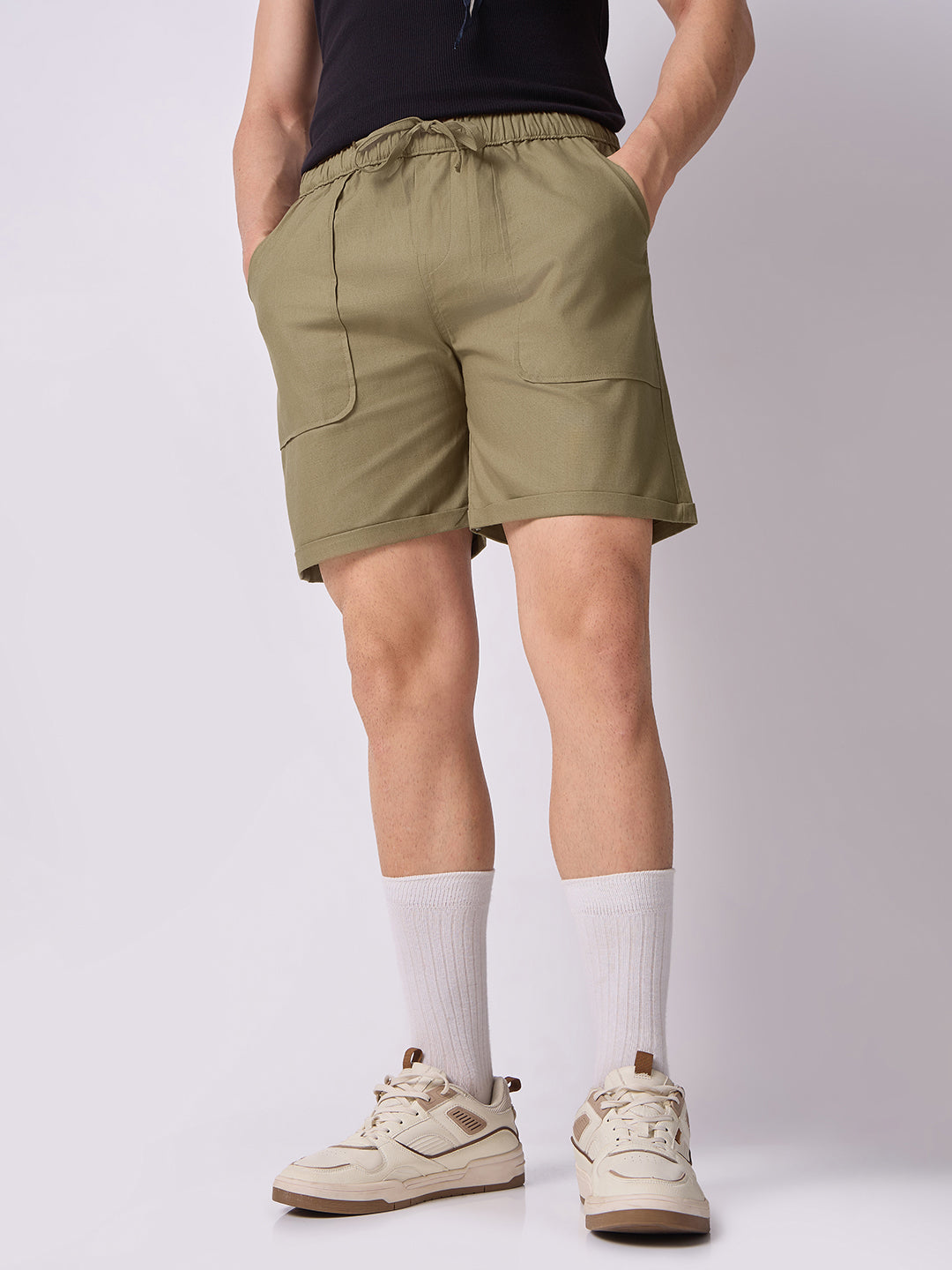 Down-Fold Cuff Shorts Khaki Green 1