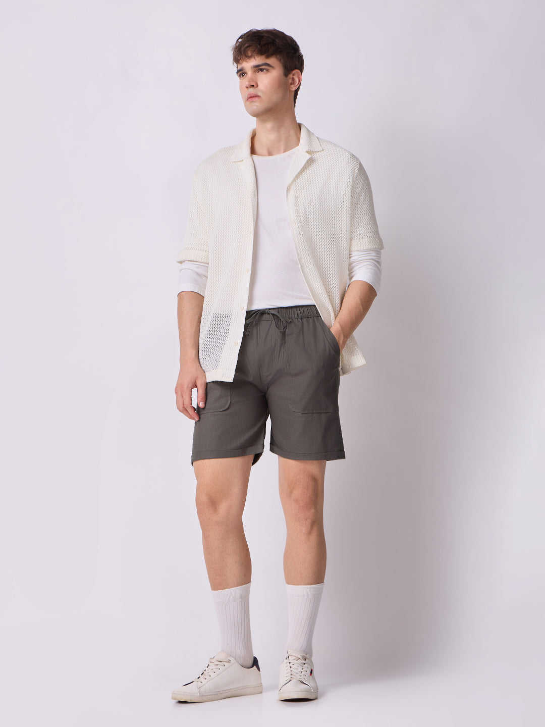 Down-Fold Cuff Shorts Charcoal Grey 7