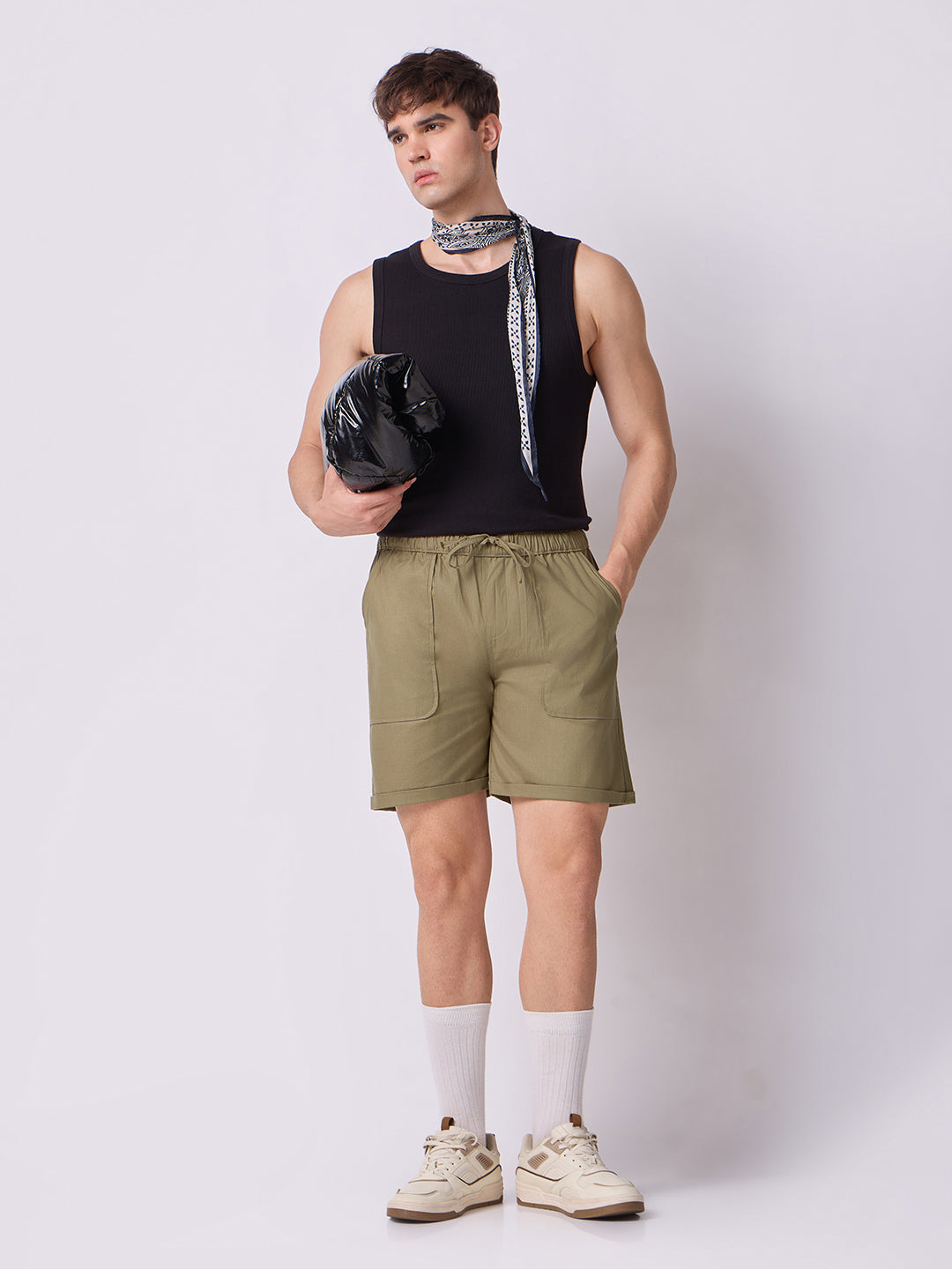 Down-Fold Cuff Shorts Khaki Green 7