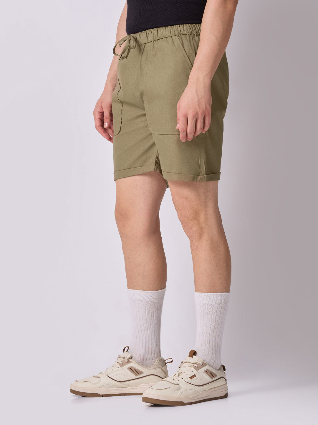 Down-Fold Cuff Shorts Khaki Green 3