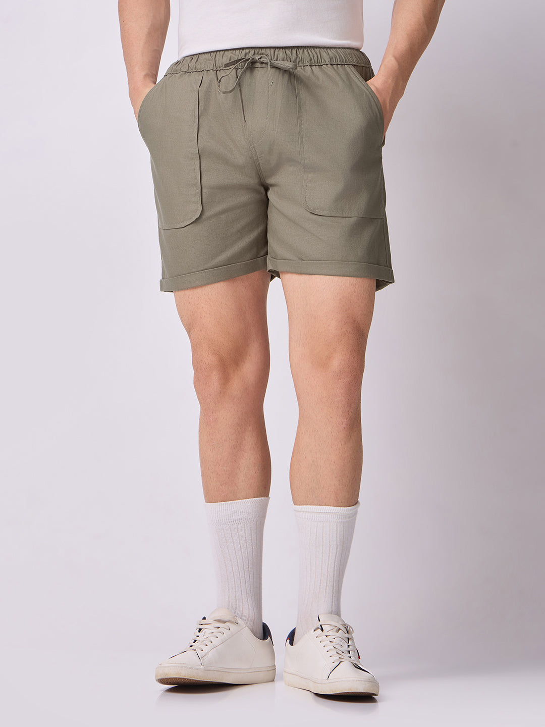 Down-Fold Cuff Shorts Olive Green 2