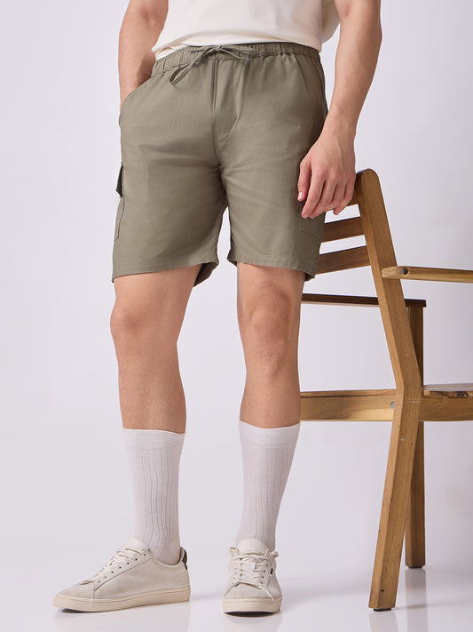 3-Pocket V-Back Shorts Taupe Green 1