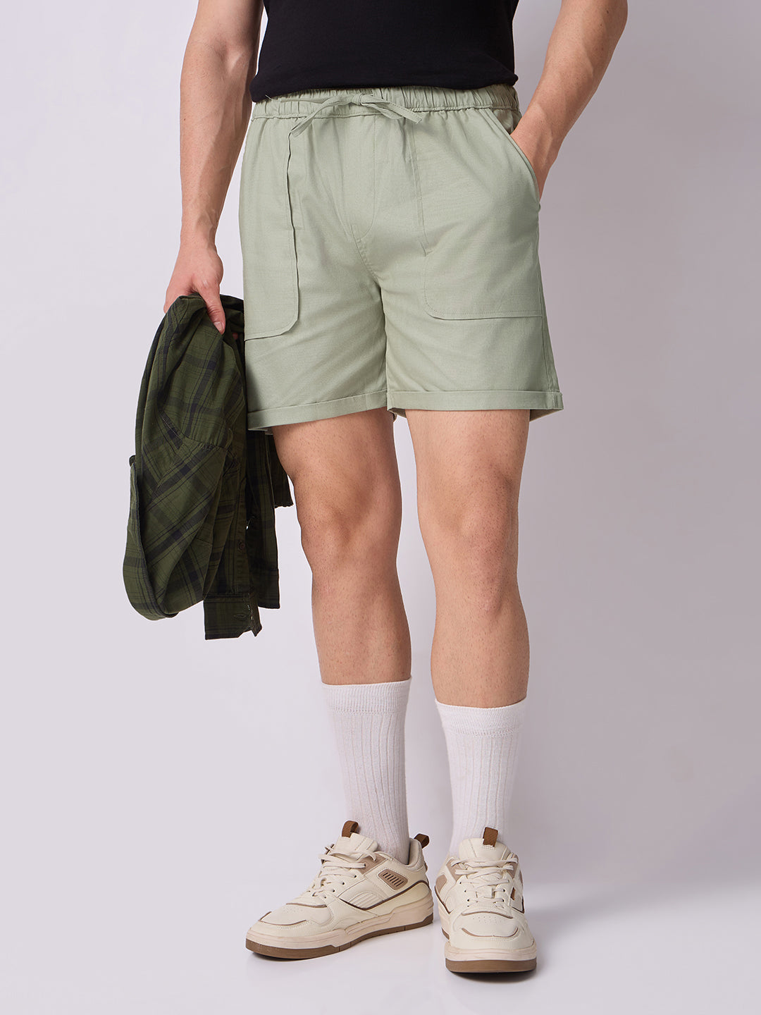 Down-Fold Cuff Shorts Sage Green 1