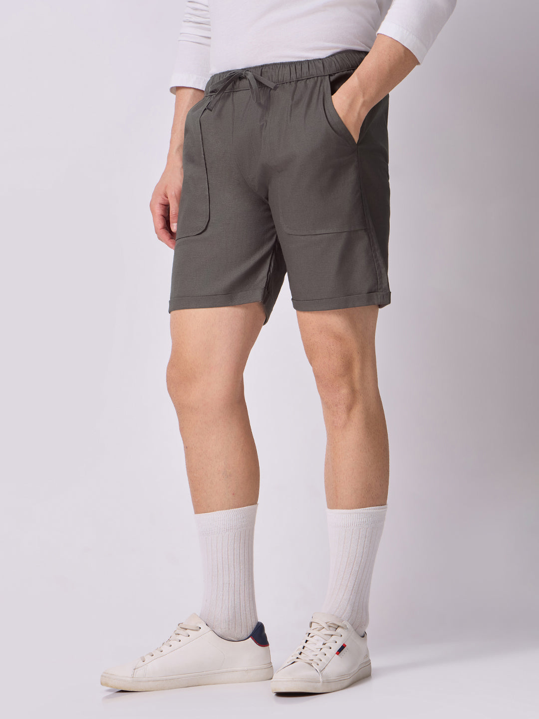 Down-Fold Cuff Shorts Charcoal Grey 3