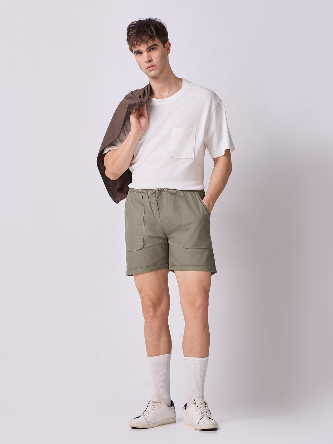 Down-Fold Cuff Shorts Olive Green 7