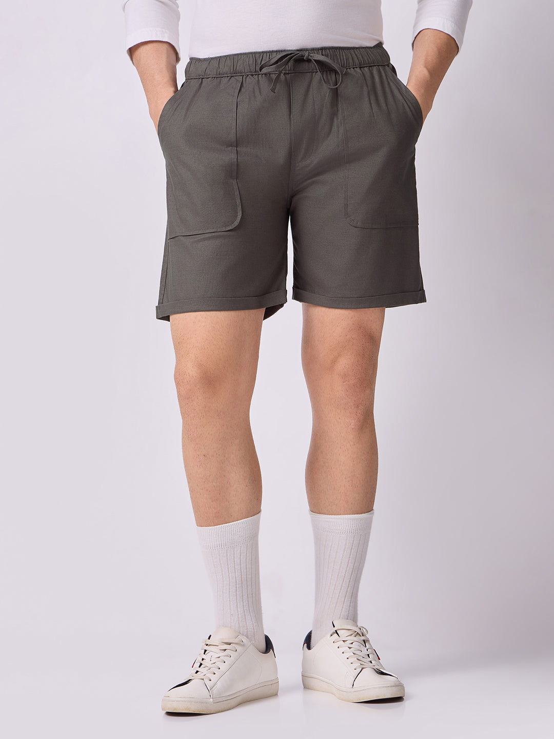 Down-Fold Cuff Shorts Charcoal Grey 2