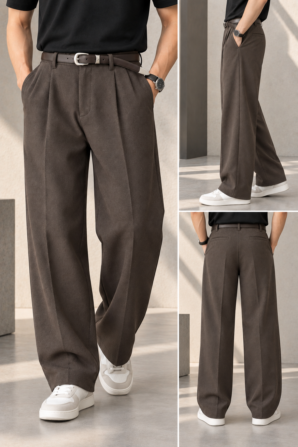 Men's Korean Style Pleated Wide-Leg Trousers | Relaxed Fit