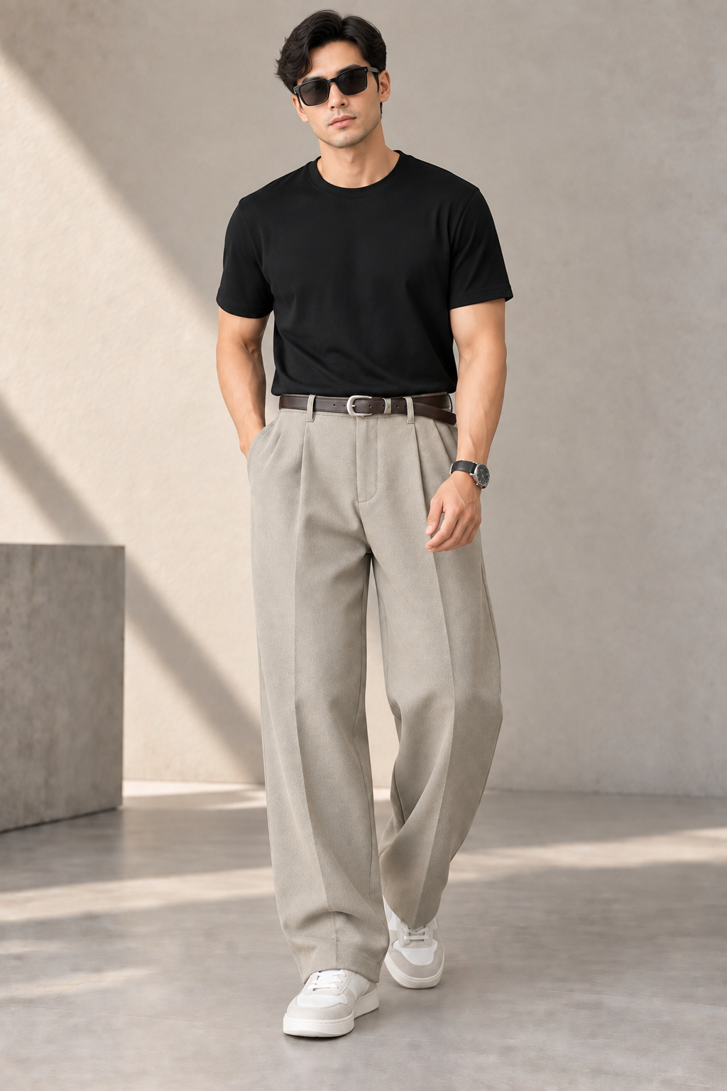 Men's Korean Style Baggy Pants | Pleated Loose Fit Trousers