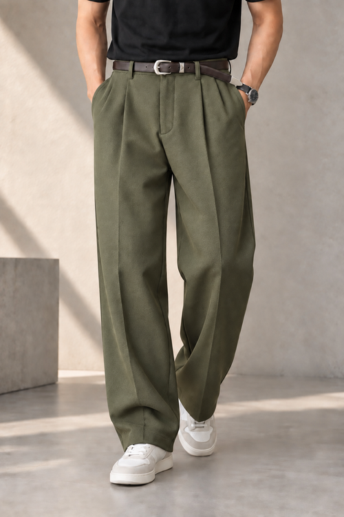Men's Korean Wide-Leg Pants | Pleated Relaxed Fit Trousers