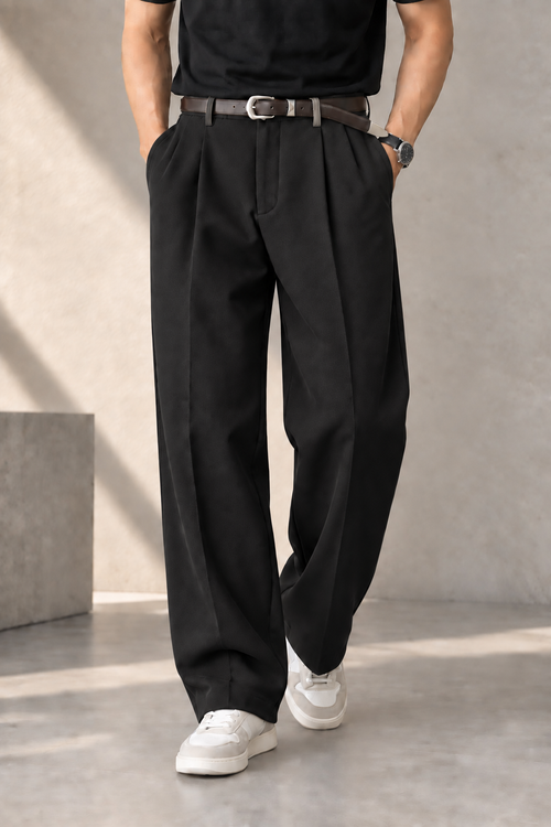 Men's Korean Style Relaxed Fit Pants | Wide-Leg Pleated Trousers