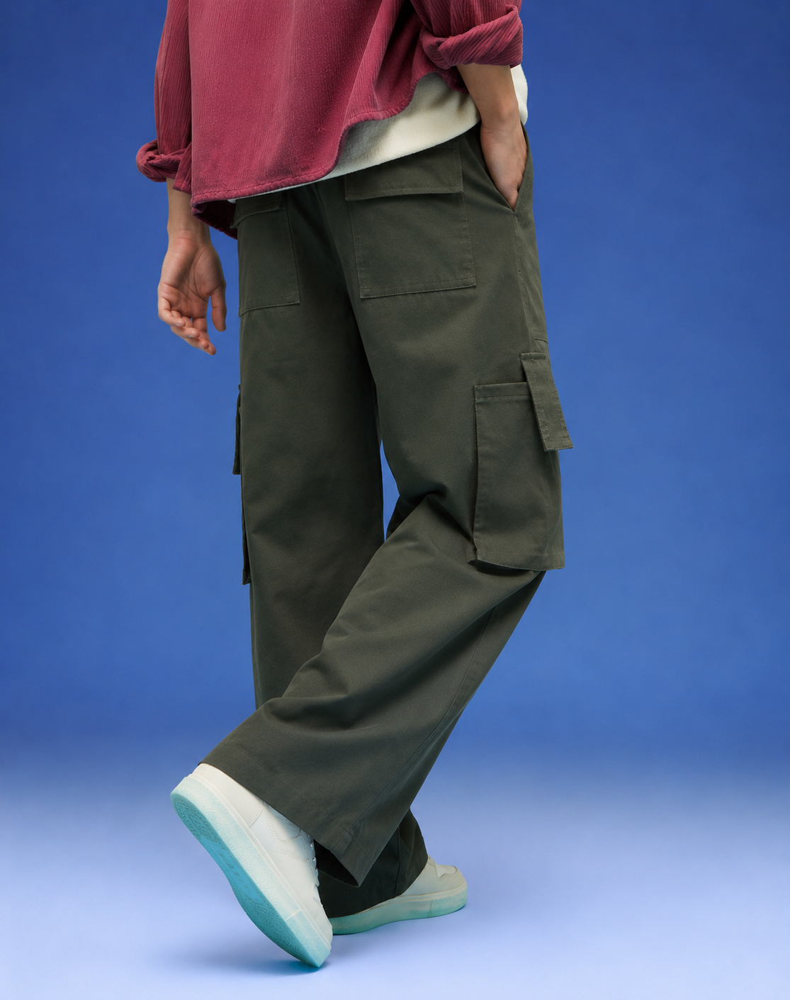 Premium Olive Green Wide-Leg Cargo Pants for Men