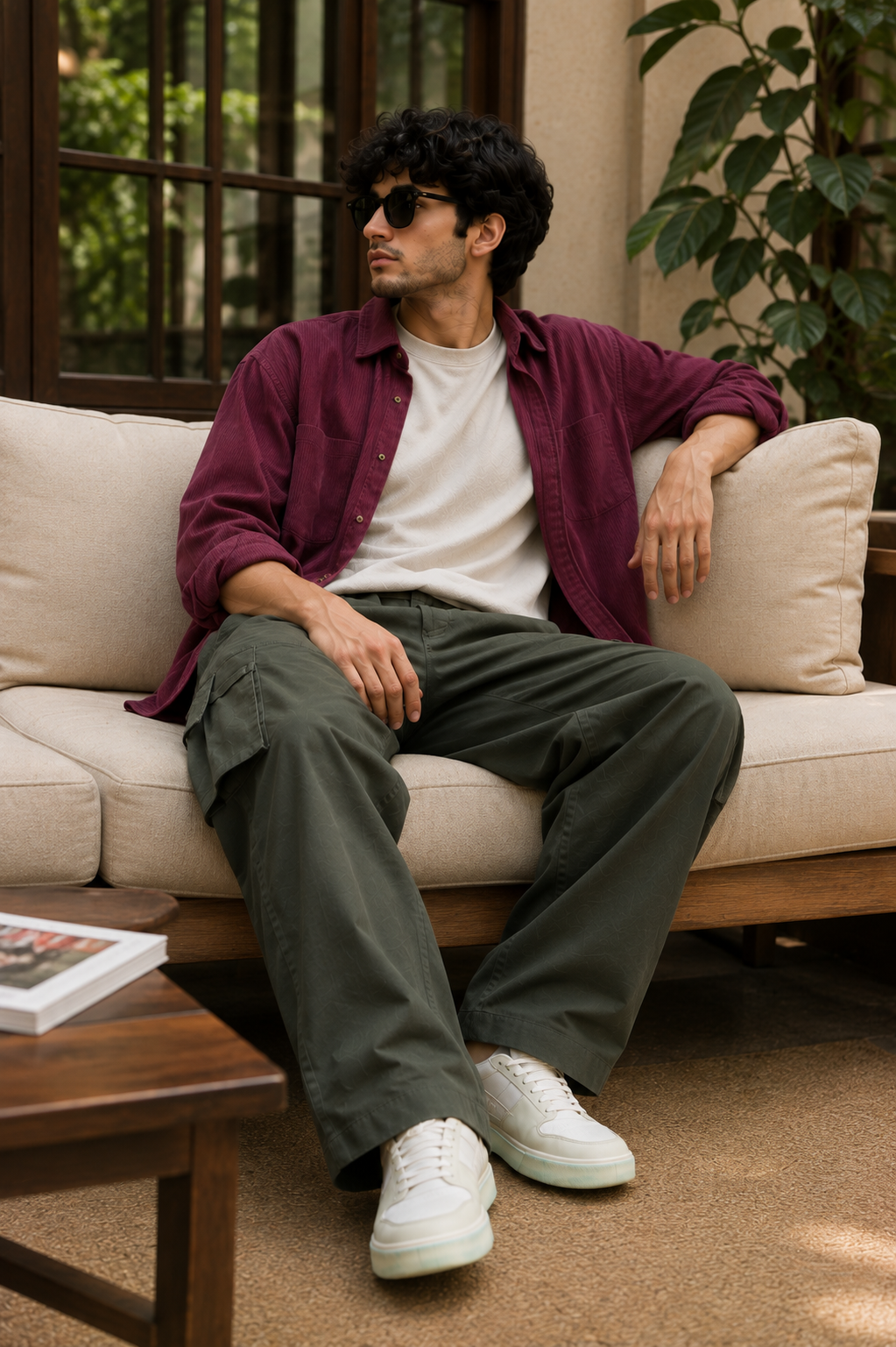 Premium Olive Green Wide-Leg Cargo Pants for Men