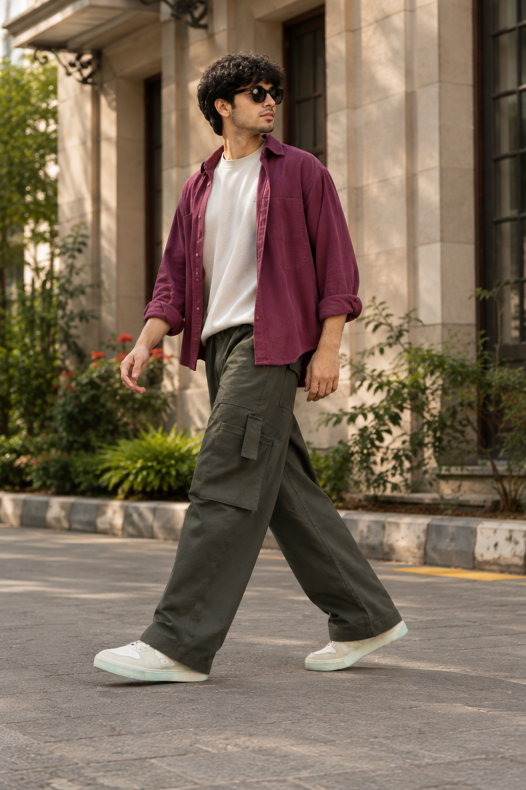 Premium Olive Green Wide-Leg Cargo Pants for Men