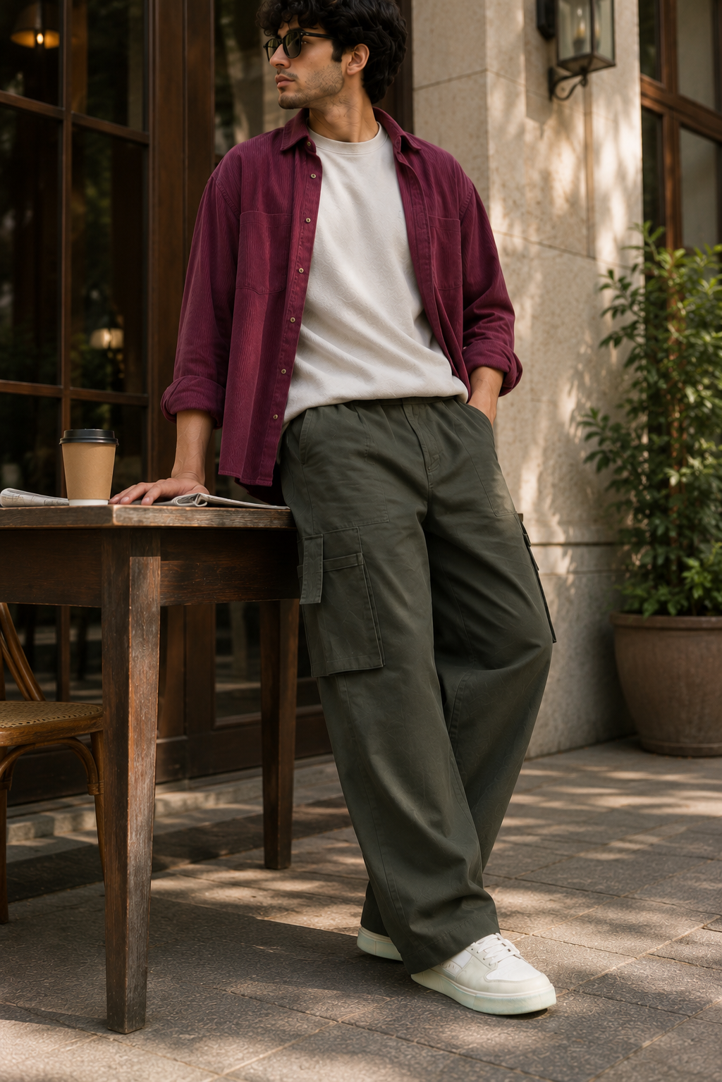 Premium Olive Green Wide-Leg Cargo Pants for Men