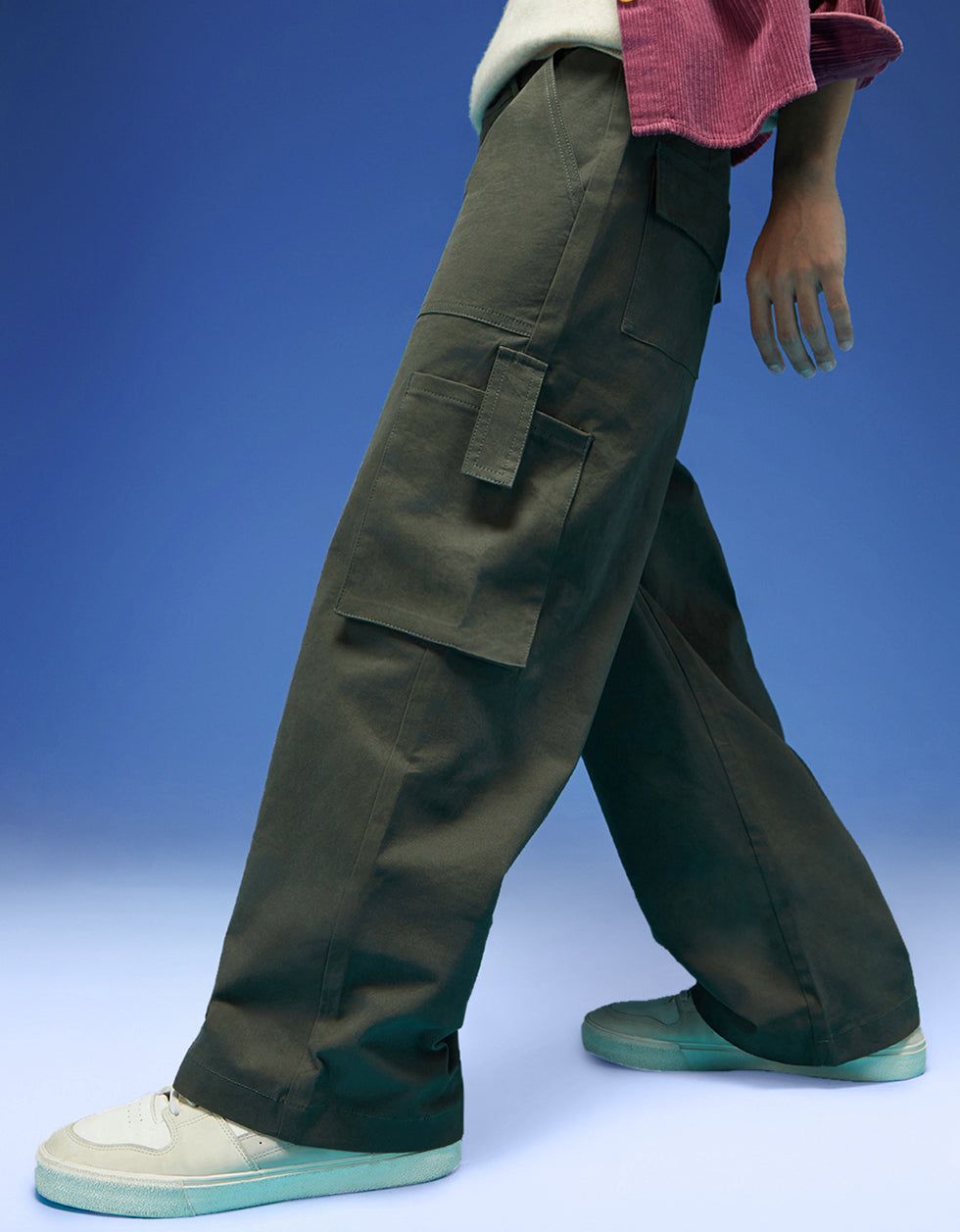 Premium Olive Green Wide-Leg Cargo Pants for Men