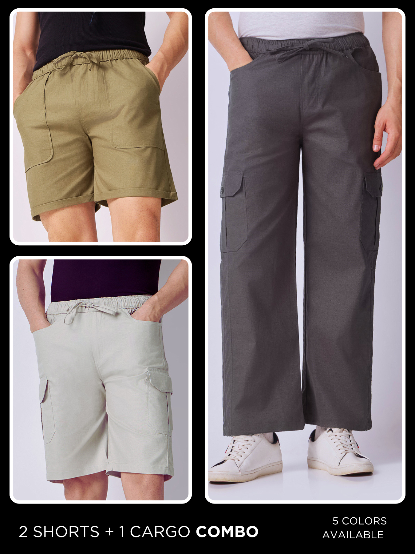 2 Shorts + 1 Cargo Pack (100% Cotton)